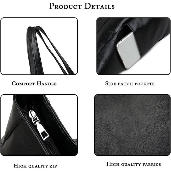 YXQSED PU Leather Tote Bag for Women – Waterproof Big Shoulder Handbag - Picture 3 of 8